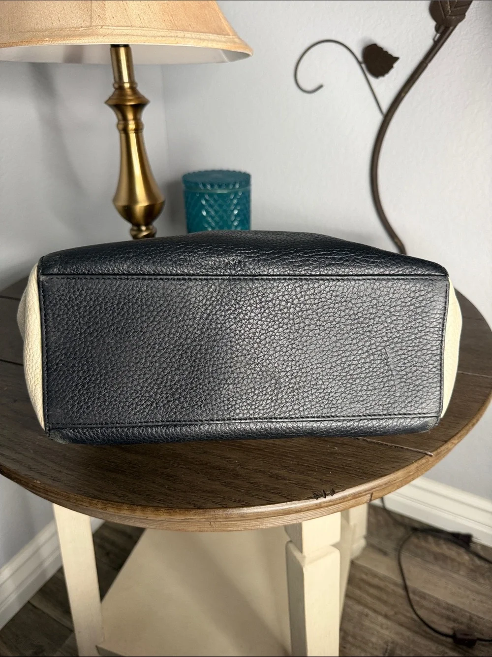 KATE SPADE Ivory & Black Colorblock Wesley Place Pebbled  Leather Handbag